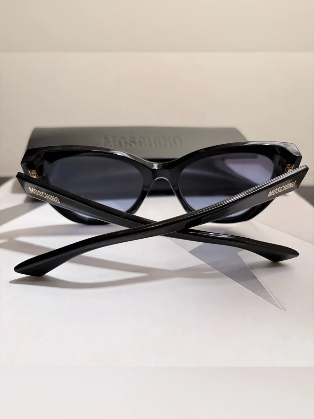 NWT Moschino 54mm Cat Eye Sunglasses w/ Black Frames embellished w/ Golden Studs